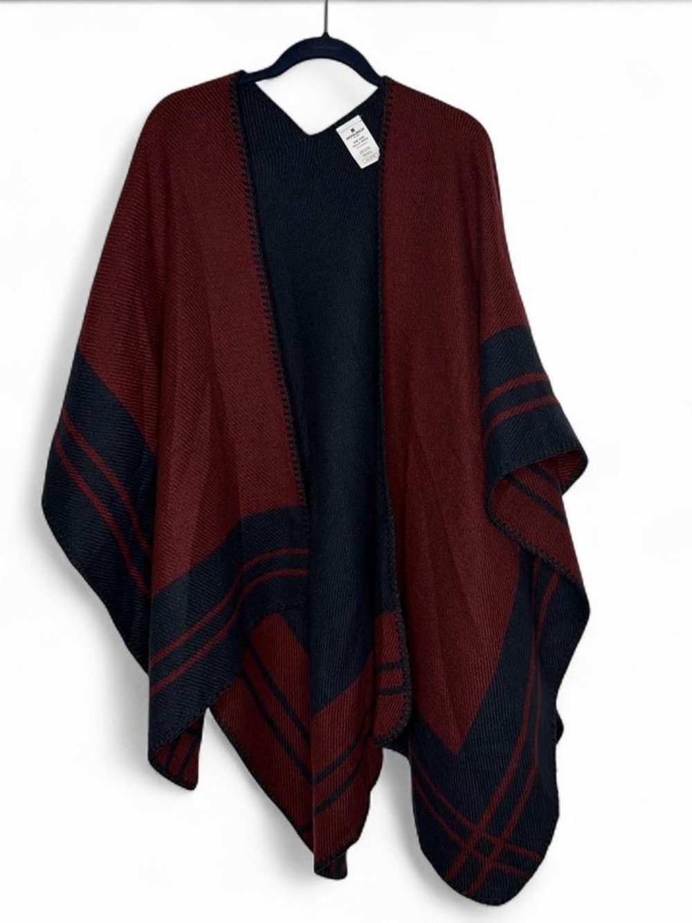 Woolrich Navy and burgundy poncho wrap